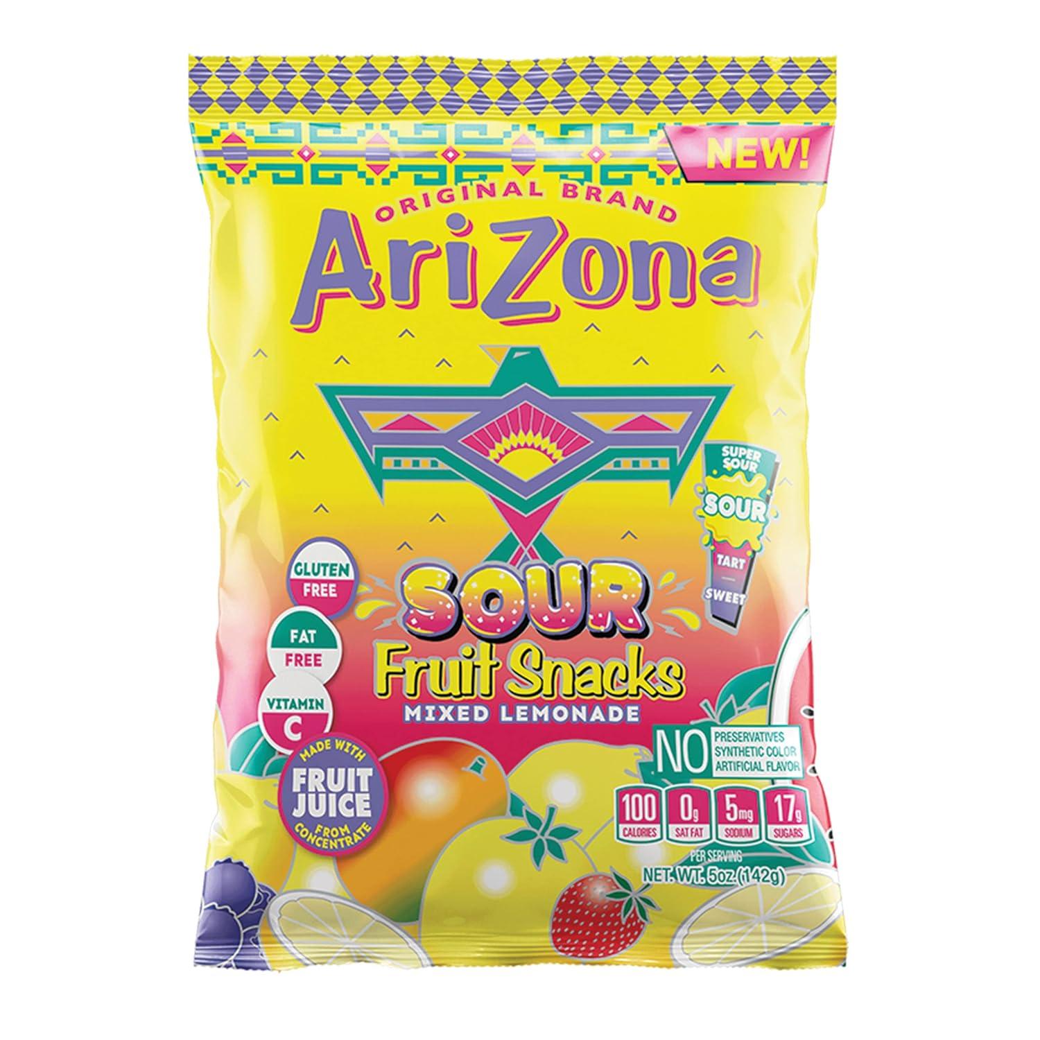 image:imageAriZona Sour Lemonade Fruit Snacks NEW 5 Ounce Bags Pack of 12 Gluten Free Gummy Chews