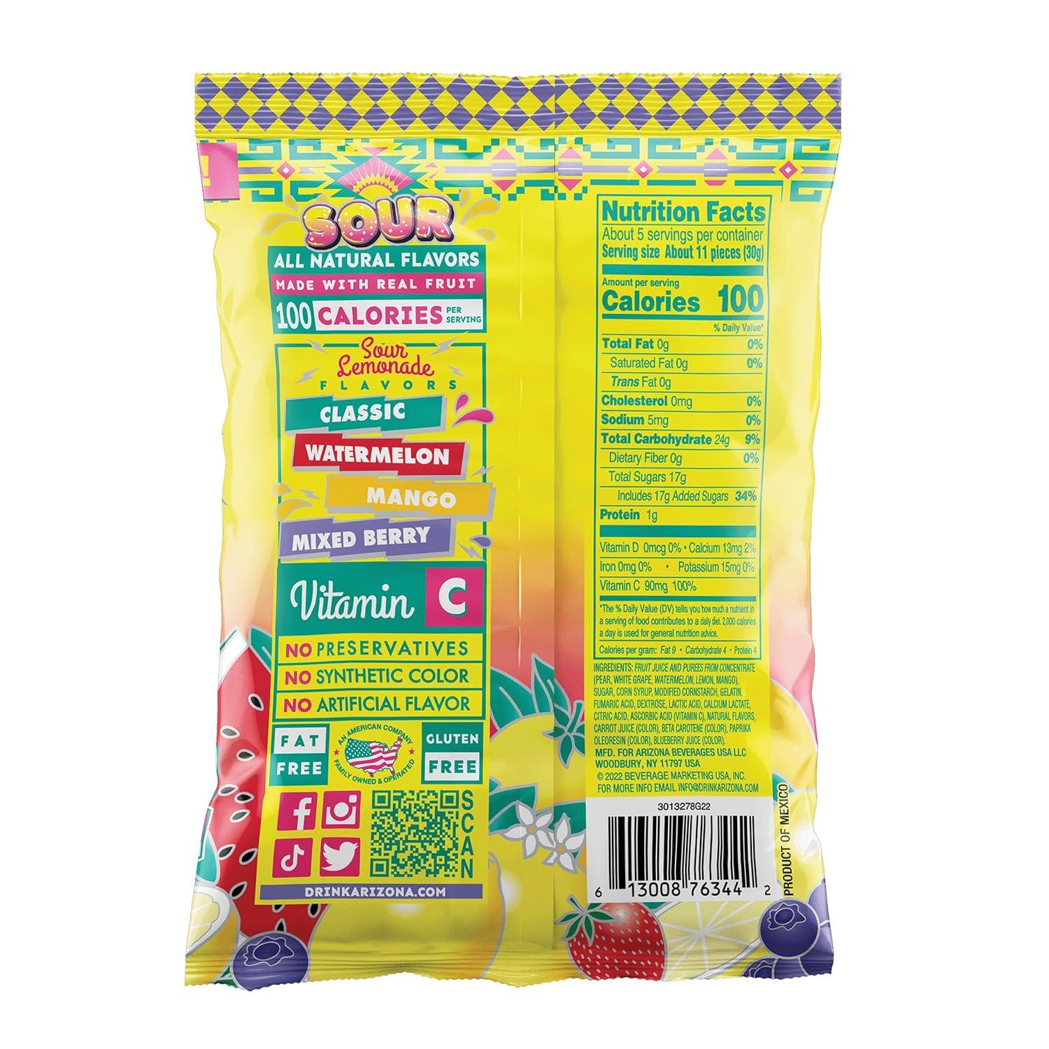 image:imageAriZona Sour Lemonade Fruit Snacks NEW 5 Ounce Bags Pack of 12 Gluten Free Gummy Chews