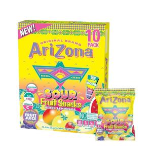 AriZona Iced Tea Fruit Snacks, Mixed Fruit – 0.9 oz, 10 count Box(Sour Lemonade)