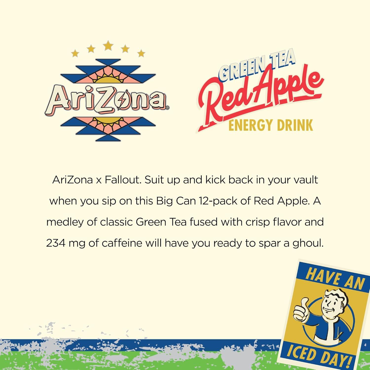 image:imageAriZona x Fallout Pomegranate Green Tea 12 pack 22 fl oz 234mg Natural Caffeine per CanApple