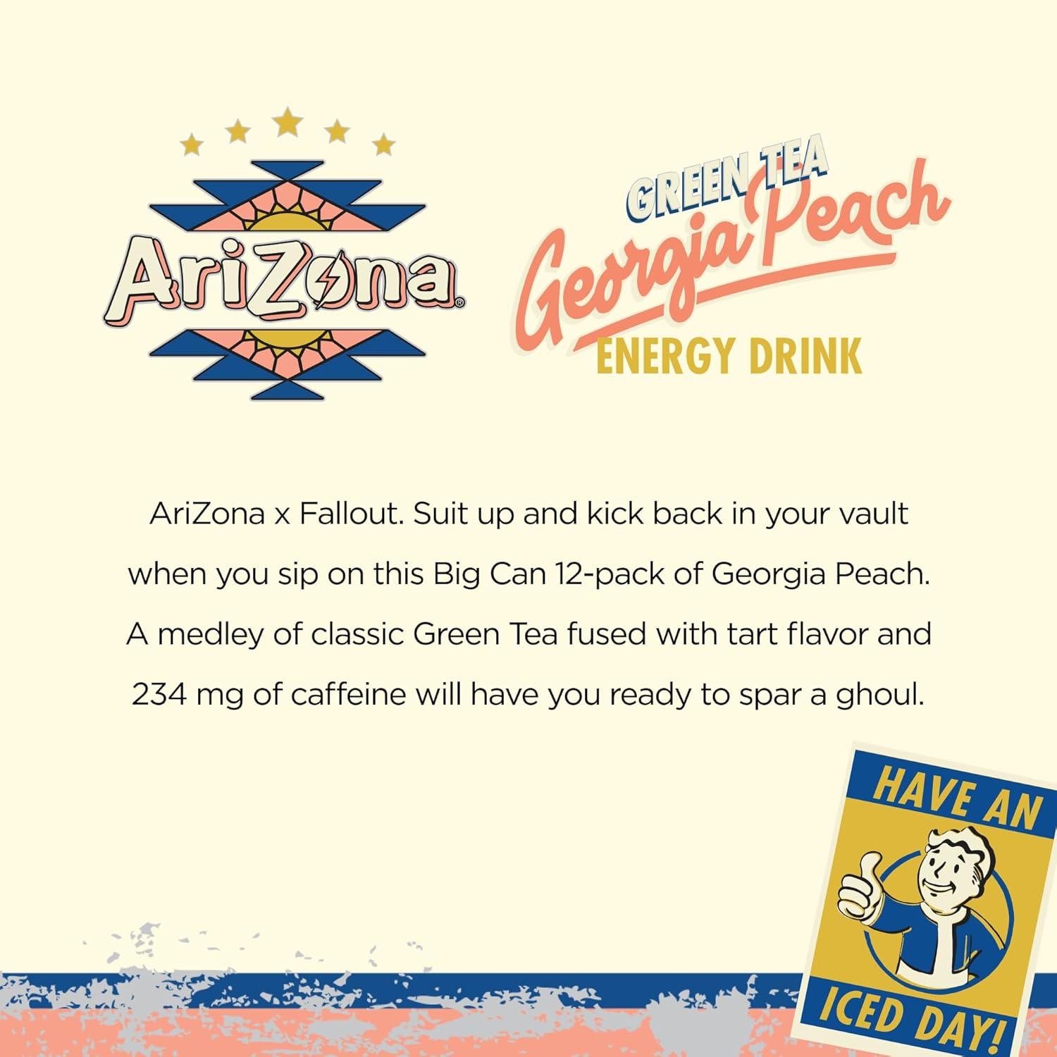 image:imageAriZona x Fallout Pomegranate Green Tea 12 pack 22 fl oz 234mg Natural Caffeine per CanPeach