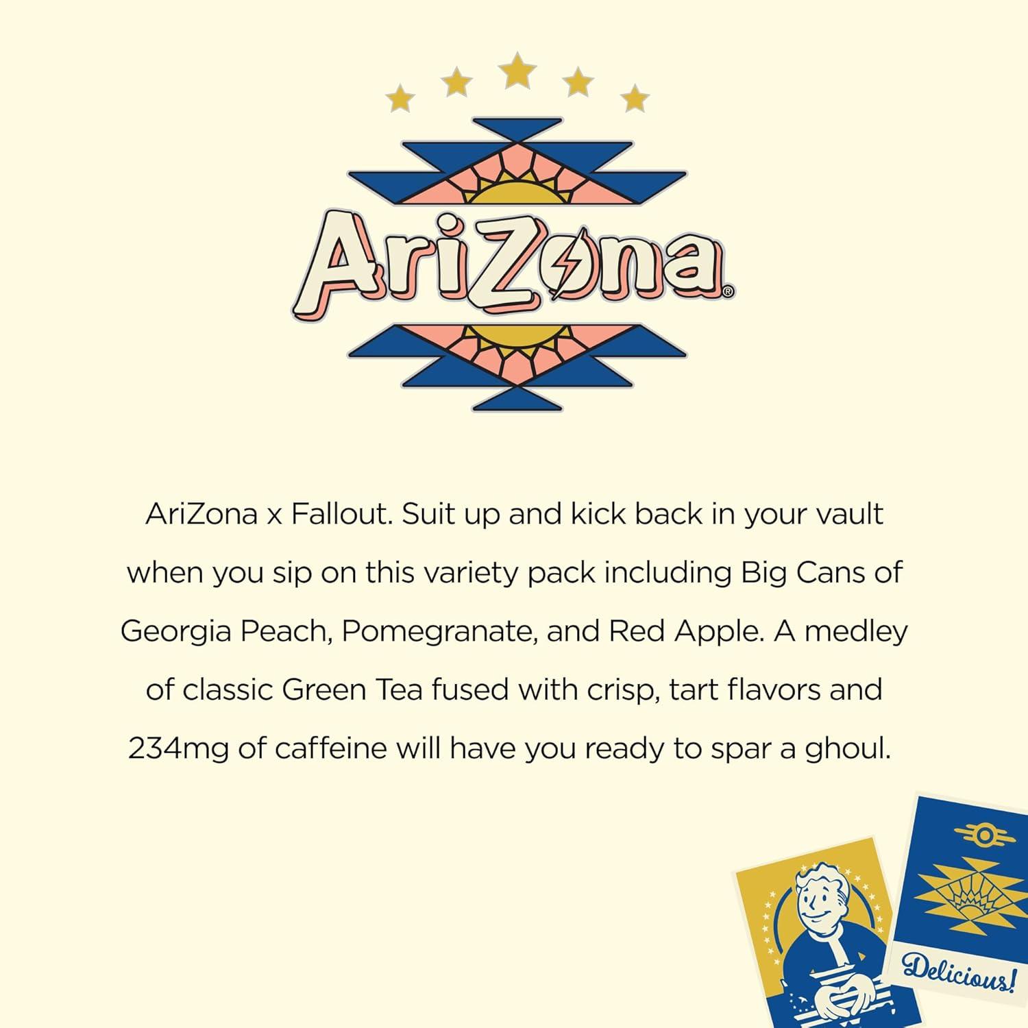 image:imageAriZona x Fallout Pomegranate Green Tea 12 pack 22 fl oz 234mg Natural Caffeine per CanVariety Pack