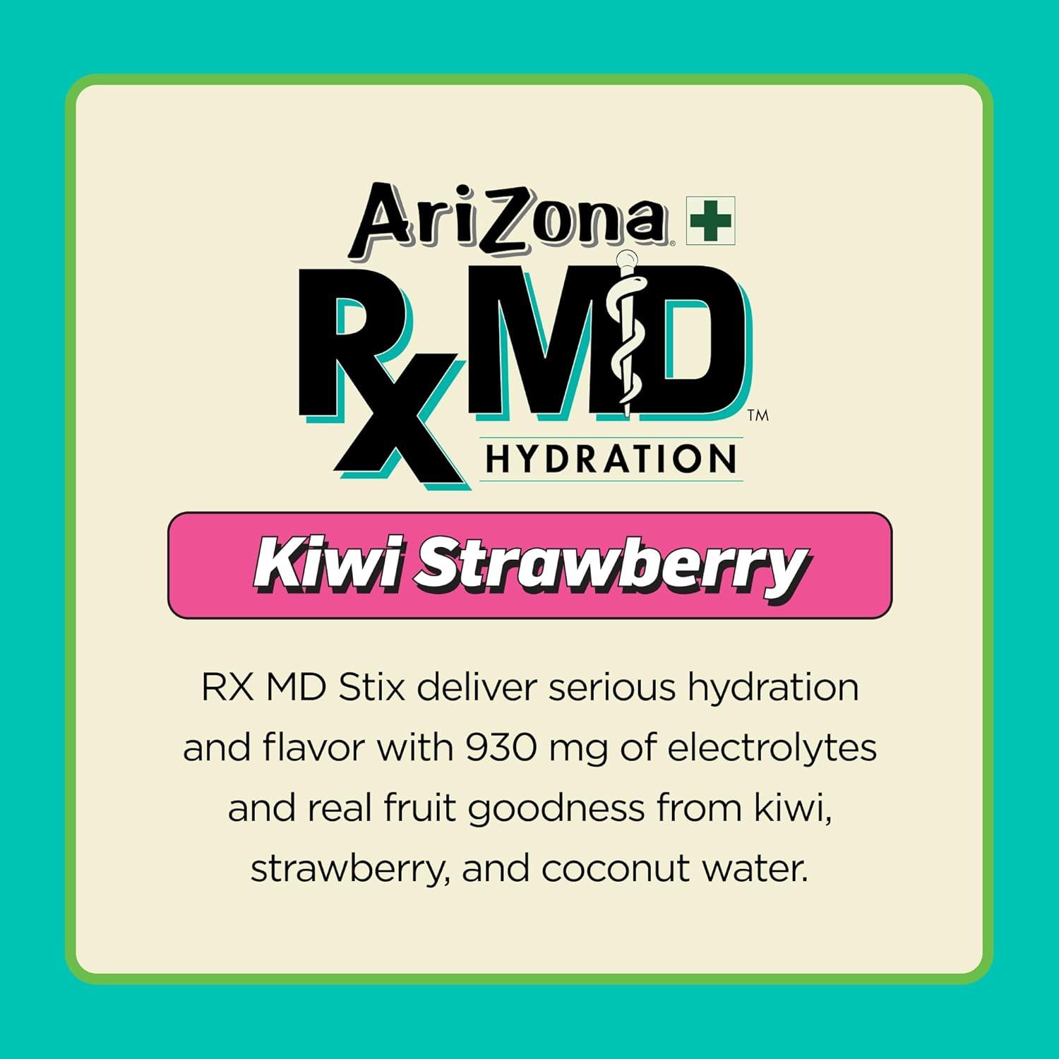 image:imageArizona Rx MD Hydration Watermelon Drink Mix 920mg of Electrolytes 045 oz Powder Sticks Pack of 6Kiwi Strawberry