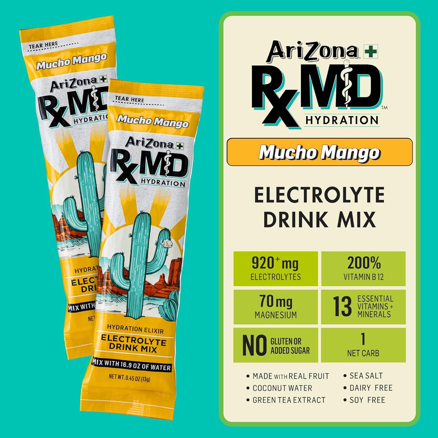 image:imageArizona Rx MD Hydration Watermelon Drink Mix 920mg of Electrolytes 045 oz Powder Sticks Pack of 6Mucho Mango