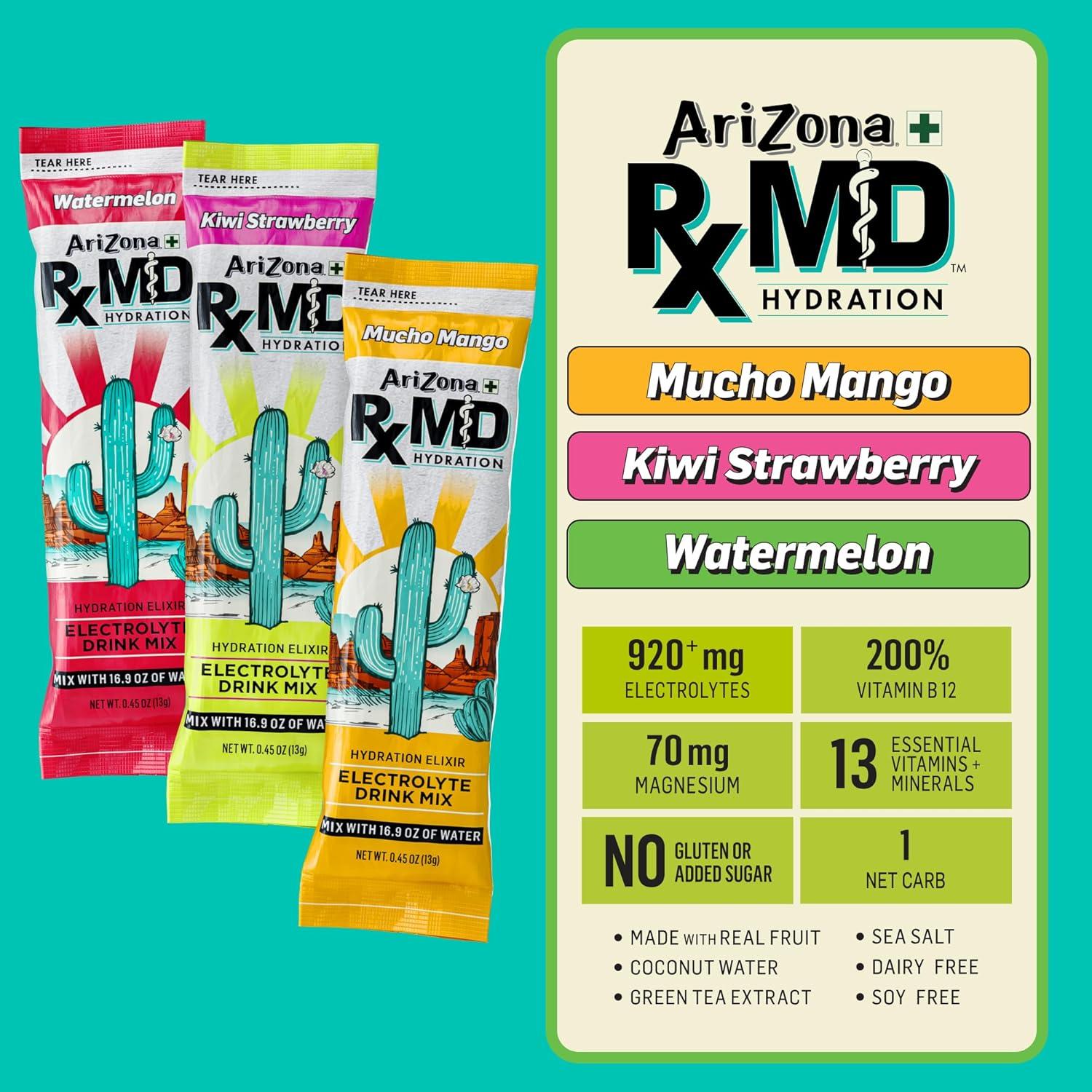 image:imageArizona Rx MD Hydration Watermelon Drink Mix 920mg of Electrolytes 045 oz Powder Sticks Pack of 6Variety Bundle 3 Flavors
