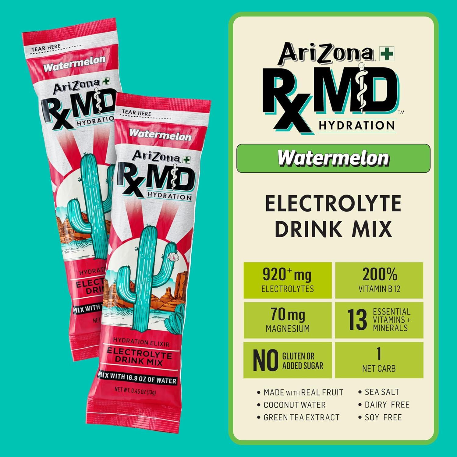 image:imageArizona Rx MD Hydration Watermelon Drink Mix 920mg of Electrolytes 045 oz Powder Sticks Pack of 6Watermelon