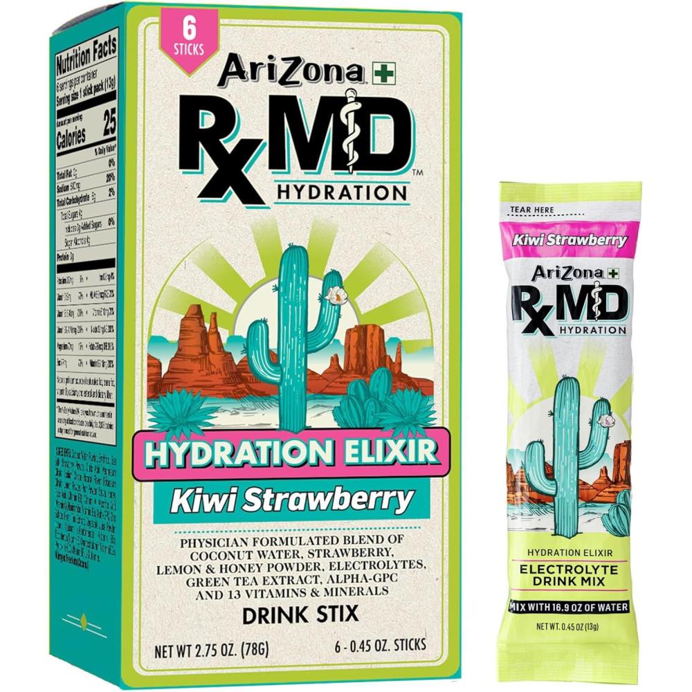 image:imageArizona Rx MD Hydration Watermelon Drink Mix 920mg of Electrolytes 045 oz Powder Sticks Pack of 6Kiwi Strawberry