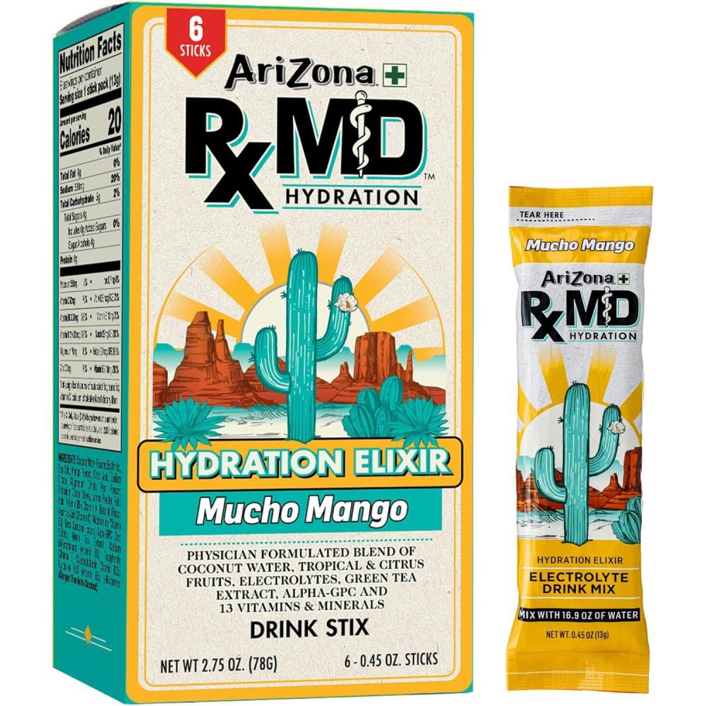 image:imageArizona Rx MD Hydration Watermelon Drink Mix 920mg of Electrolytes 045 oz Powder Sticks Pack of 6Mucho Mango