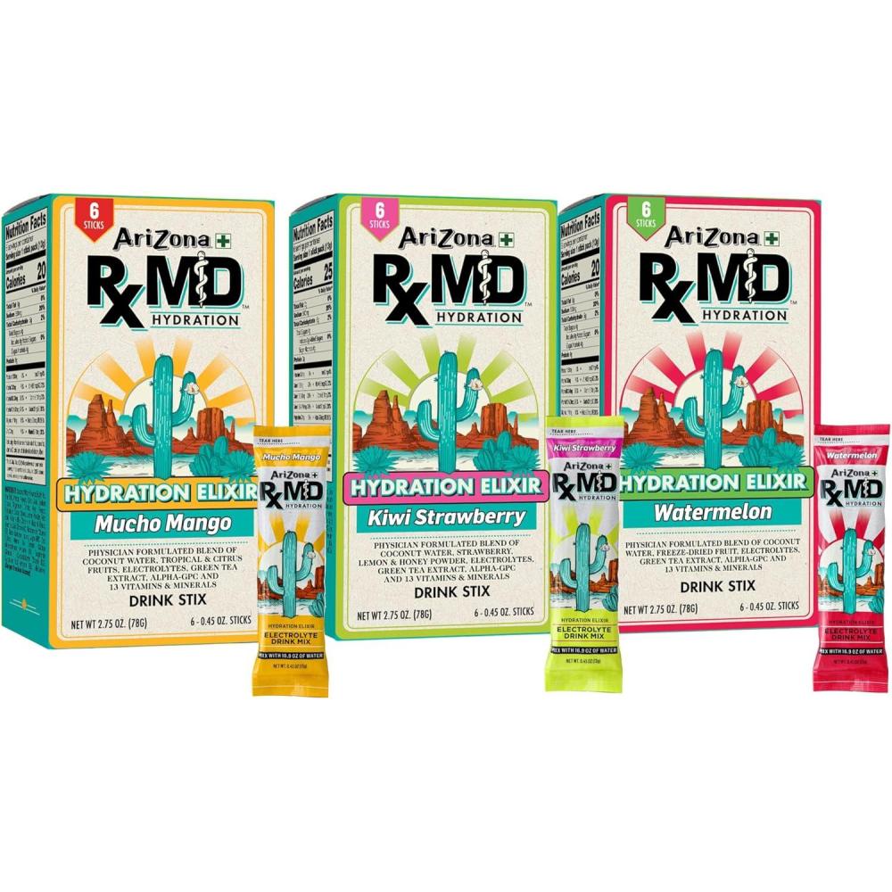 image:imageArizona Rx MD Hydration Watermelon Drink Mix 920mg of Electrolytes 045 oz Powder Sticks Pack of 6Variety Bundle 3 Flavors